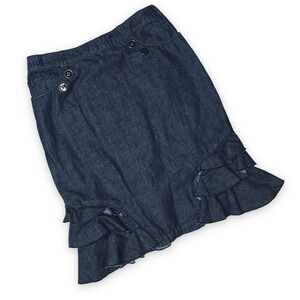 🍀 Pilcro &the Letterpress Womens Navy Cotton Chambray Ruffle Trumpet Skirt- READ